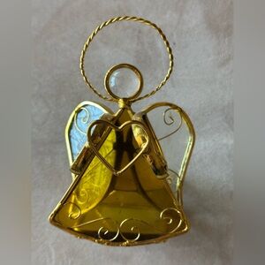Angel stained glass tea light or votive holder. Angel holding a heart. EUC